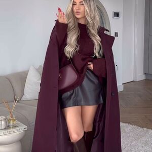 NWT ZARA MANTECO WOOL BLEND COAT ZW COLLECTION Burgundy